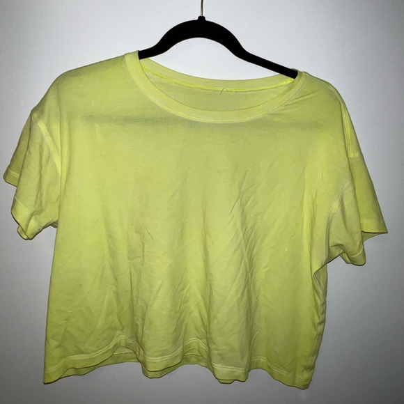 lululemon athletica Tops - Lululemon yellow crop t-shirt / workout top